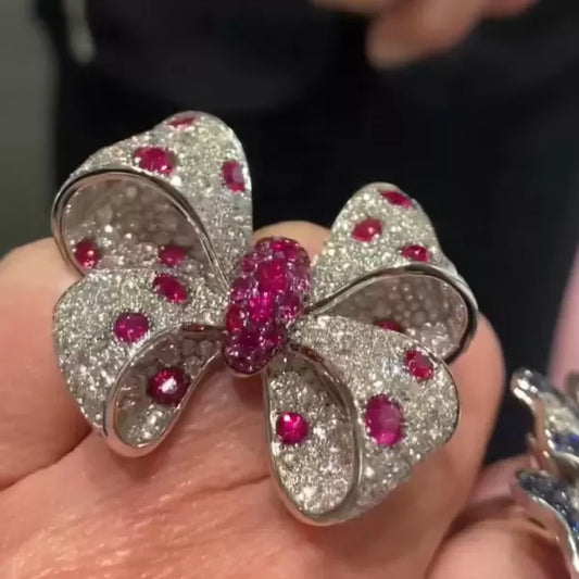 6ct Round Cut Ruby & White Sapphire Bow Ring-JEWELBUYS