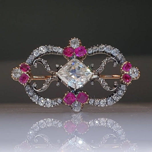 6.0ctw Cushion Cut Sapphire Ruby Vintage Brooch-JEWELBUYS
