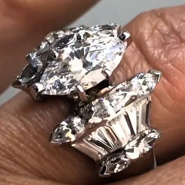 3.0Ctw marquise center white sapphire channel set engagement ring-JEWELBUYS