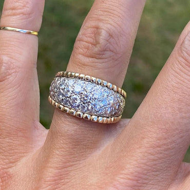 Vintage 2ct Round Cut White Sapphire Wide Band Two Tone Jewelry Wedding Ring in Gold-JEWELBUYS