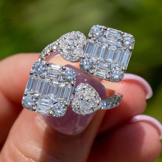 Stylish Heart & Square Shaped 2ctw Round & Baguette Cut White Sapphire Women's Engagement Ring in Silver-JEWELBUYS