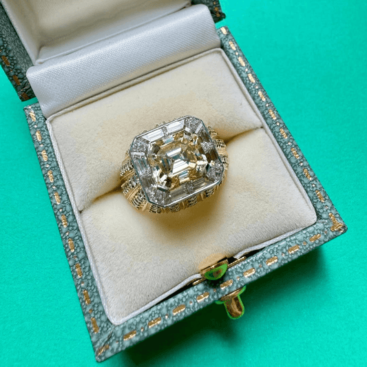6ct Fancy Yellow Emerald Surrounded Round Cut White Sapphire Engagement Ring in Rose Gold-JEWELBUYS