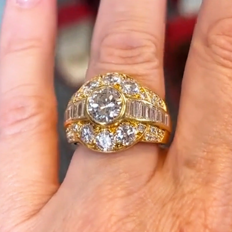 Classic 4ct Round Cut White Sapphire with Paved Stones in Round & Emerald Cut Cocktail Ring in Gold-JEWELBUYS