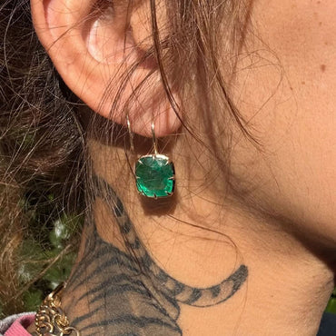 4.0Ctw cushion-cut emerald and sapphire vintage earrings-JEWELBUYS