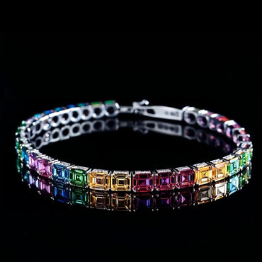 20.0Ctw Emerald Cut Gradient Color Sapphire Bracelet-JEWELBUYS