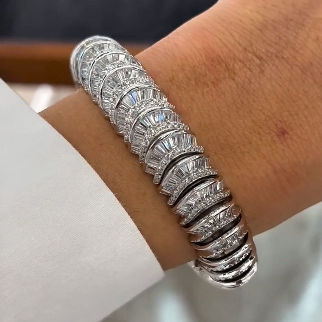 15ctw Baguette Cut Step Design White Sapphire Bracelet-JEWELBUYS