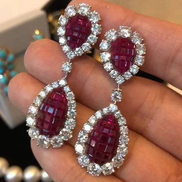 4.0Ctw Mysterious Square Ruby Pendant Earrings-JEWELBUYS