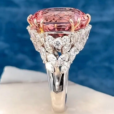 10.24Ctw Round Cut Pink Morganite Spectacular Ring-JEWELBUYS
