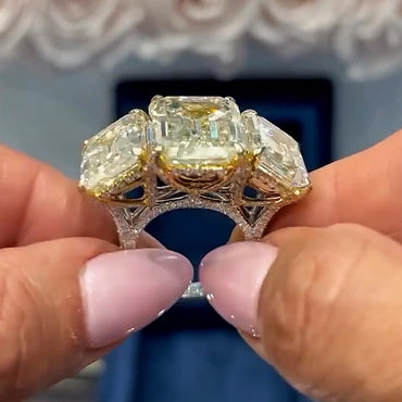 8ctw 3 Main Stones with Paved Diamonds Emerald Cut Yellow Sapphire Women's Engagement Ring in Silver-JEWELBUYS