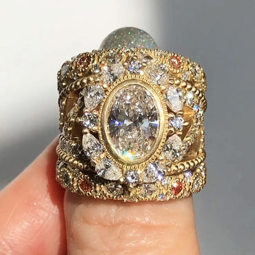 3.6Ctw Oval Cut White Sapphire and Pink Morganite Art Engagement Ring-JEWELBUYS