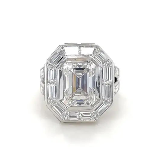 4.06ct Emerald Cut White Sapphire Engagement Ring-JEWELBUYS