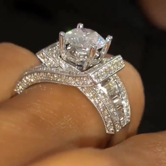 Unique 10 ctw Round Cut White Gemstone Engagement Ring -JEWELBUYS