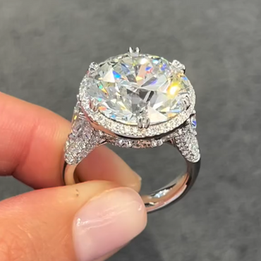 Spectacular 10ct Round Cut Brilliant Center White Sapphire Women's Engagement Ring in Silver-JEWELBUYS