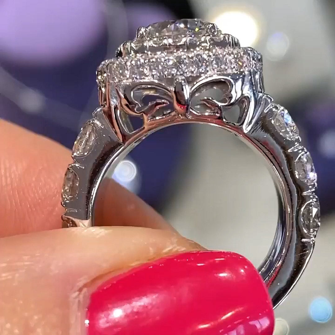 7.6ctw Round Cut Luxury Set Sapphire Engagement Ring-JEWELBUYS