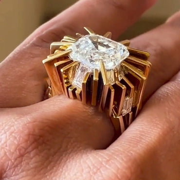 Feminine 4ct Asscher Cut White Sapphire Women's Engagement Ring in Gold-JEWELBUYS