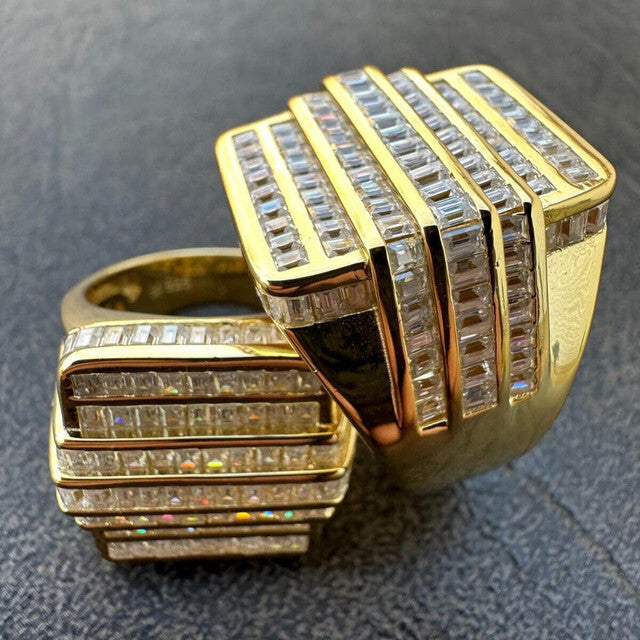 5ct Large Baguette Cut White Sapphire Modern Ring in Gold & Silver-JEWELBUYS
