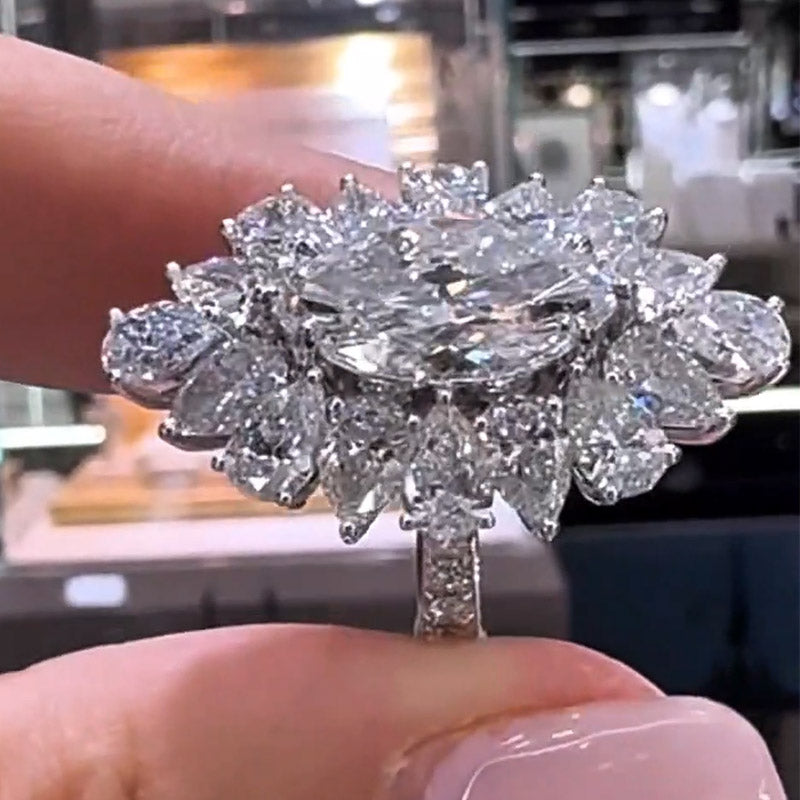 3.65ctw Gorgeous Marquise-Cut White Sapphire Cluster Ring-JEWELBUYS