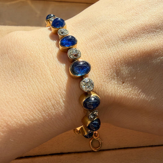 16.6Ctw Oval Cabochon Blue Sapphire Vintage Bracelet-JEWELBUYS