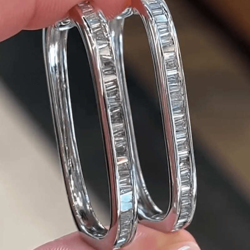 2ct Emerald Cut White Sapphire Hoop Earrings-JEWELBUYS