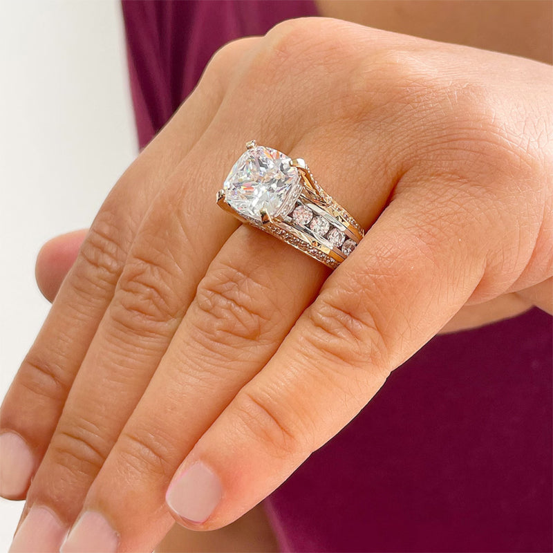 6.5ctw Cushion and Round Cut White Sapphire Engagement Ring -JEWELBUYS