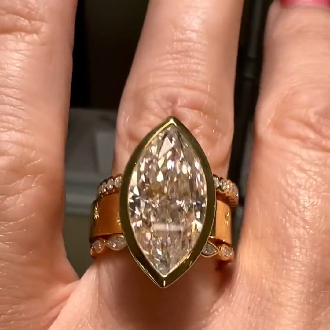 Bezel Design 5ct Marquise Cut White Sapphire Stacking Bridal Ring Women's Engagement Ring in Gold-JEWELBUYS