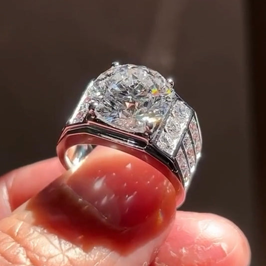 Generous and Handsome 6ctw Round White Sapphire Engagement Ring for Men and Women-JEWELBUYS