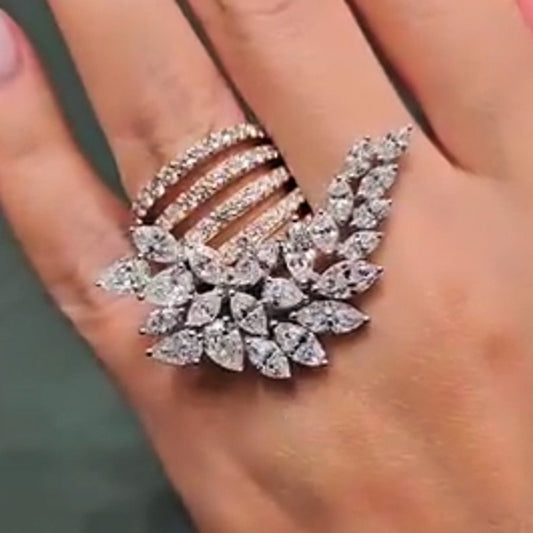 4.2Ctw Marquise and Pear Cut Spiritual Luxury Feather Sapphire Ring-JEWELBUYS