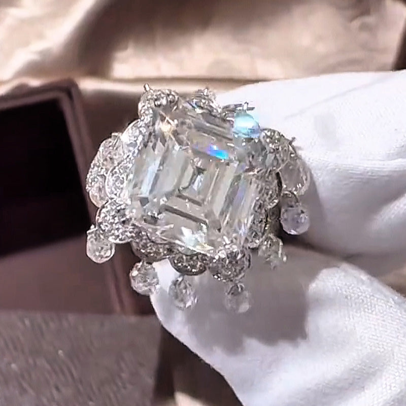 Incredible 5ct Emerald Cut with Oval Cut White Sapphire on the Sides Women's Engagement Ring in Silver-JEWELBUYS