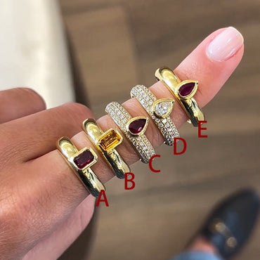 Multi Color Pear & Octagonal Cut Matching Fashion Ring - JEWELBUYS