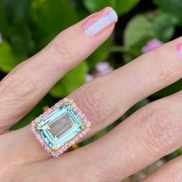 8.4ct Emerald & Round Cut Blue & Pink Sapphire Cocktail Ring-JEWELBUYS