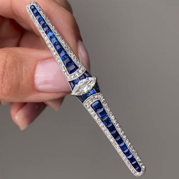 3.85ctw Marquise Trapezoid Cut Sapphire French Art Deco Brooch-JEWELBUYS