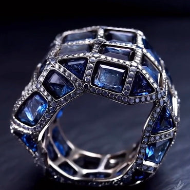 9.0Ctw Cosmic Star Blue Sapphire Ring-JEWELBUYS