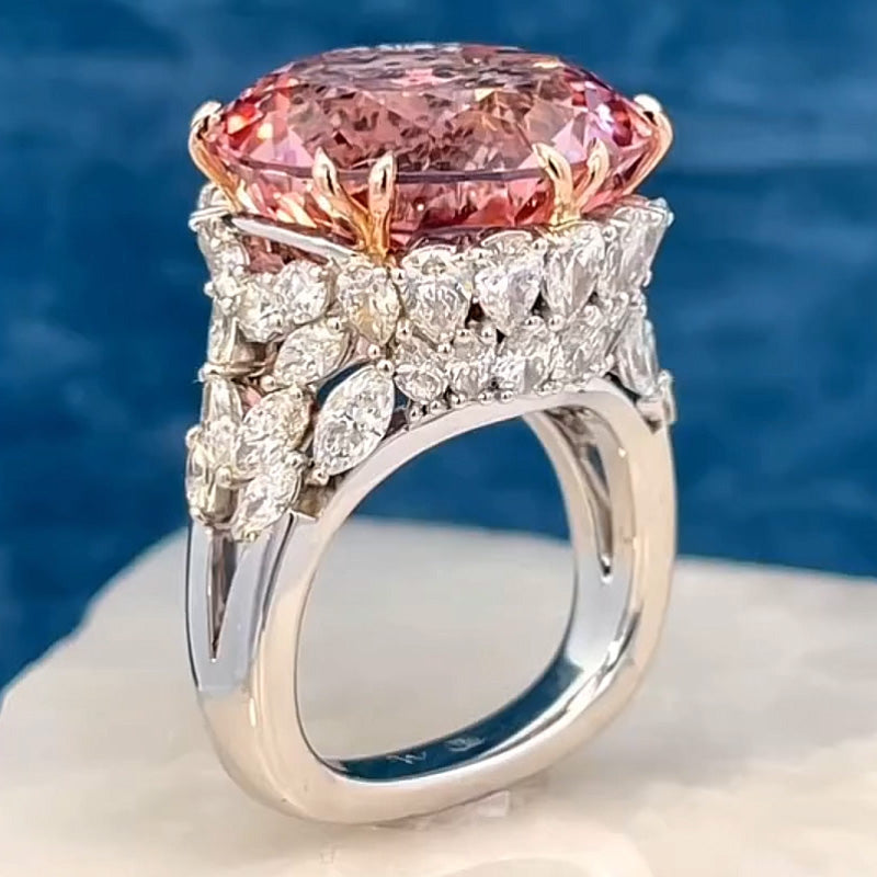 10.24Ctw Round Cut Pink Morganite Spectacular Ring-JEWELBUYS
