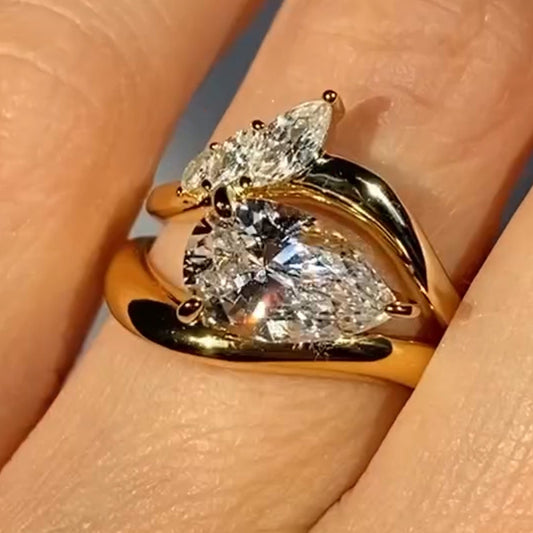 3.55ctw Pear And Marquise Cut White Sapphire Stacking Ring-JEWELBUYS