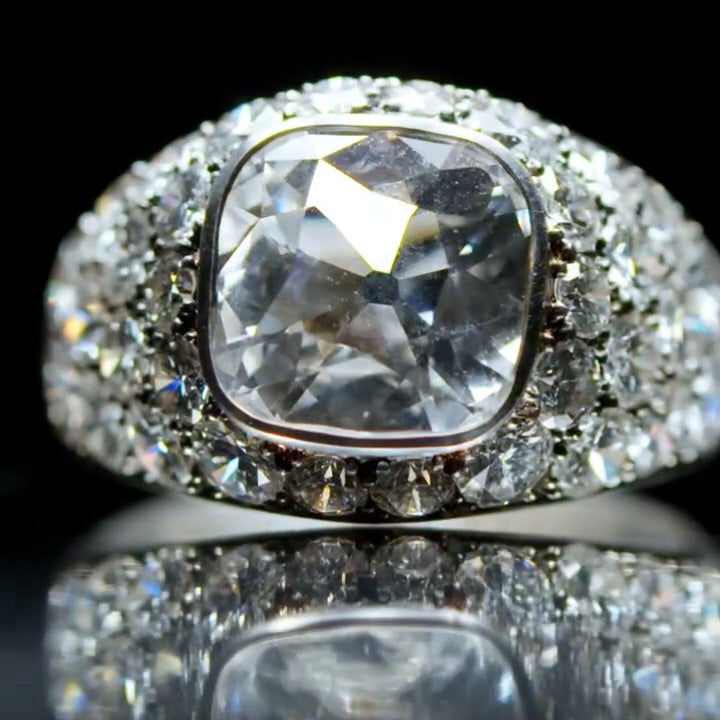 3.82Ctw Old Mine Style Cushion-Cut Sapphire Cocktail Ring-JEWELBUYS