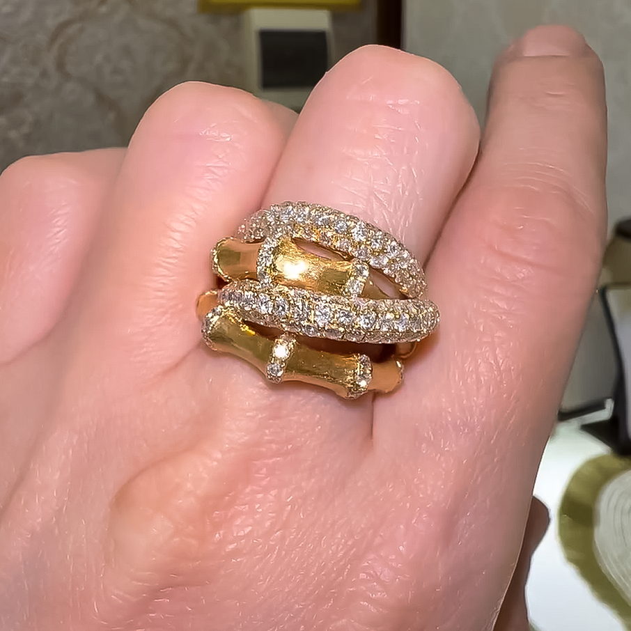Exquisite 1 ctw Round Cut White Gemstone Bamboo Ring -JEWELBUYS