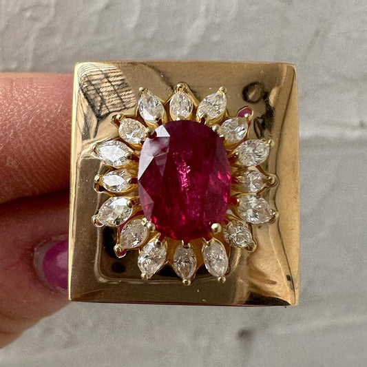 3.9Ctw Oval Cut Ruby and Marquise Cut White Sapphire Cocktail Ring-JEWELBUYS