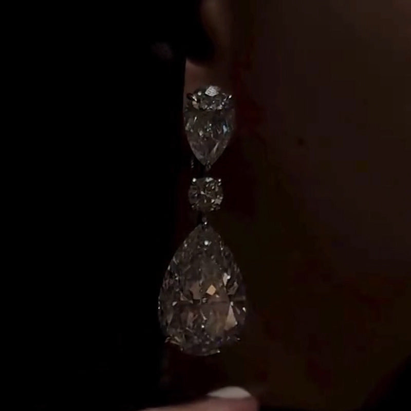 5.0ctw Three Stone Pear Shape Sapphire Drop Earrings-JEWELBUYS