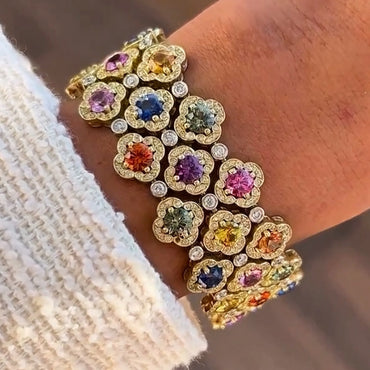 50Ctw Round Cut Floral Triple Ring Color Gemstone Bracelet-JEWELBUYS