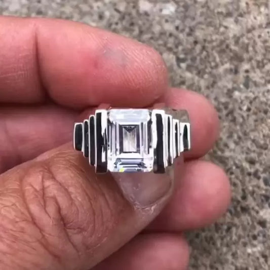 6ct Minimalist Emerald Cut White Sapphire Geometric Men's Ring-JEWELBUYS