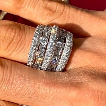 4.22 Ctw Baguette and Round White Sapphire Multi-Row Ring-JEWELBUYS