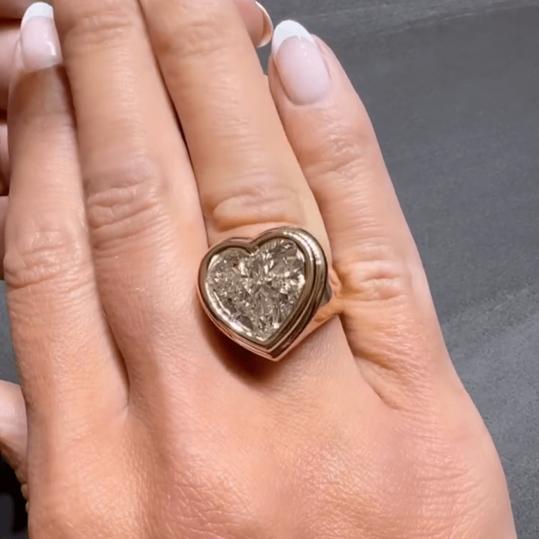 Bezel Setting 4ct Heart Cut White Sapphire Women's Engagement Ring in Yellow Gold-JEWELBUYS
