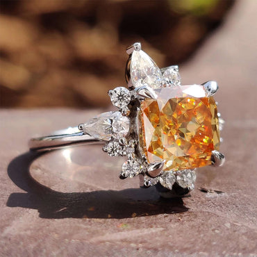 Vintage Style 1.9ct Orange Sapphire Cushion Cut Flower Engagement Ring-JEWELBUYS