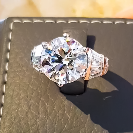 Noble 10 ctw Round & Trapezoidal Cut White Gemstone Engagement Ring for Women -JEWELBUYS