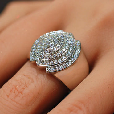 1.2Ctw Layered Marquise-Cut Halo Round Sapphire Elegant Ring-JEWELBUYS