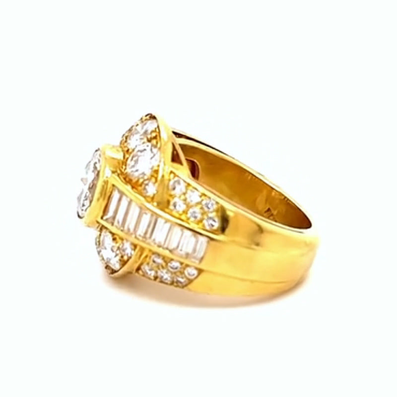 Classic 4ct Round Cut White Sapphire with Paved Stones in Round & Emerald Cut Cocktail Ring in Gold-JEWELBUYS