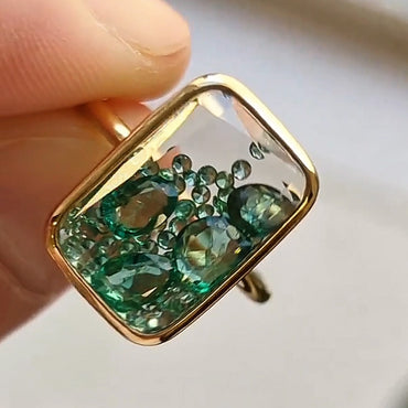 New 1.25ctw Emerald Rose Cut Crystal Ring-JEWELBUYS