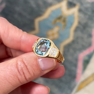Vintage 5ct Cushion Cut Light Blue Sapphire Three Stone Ring - JEWELBUYS