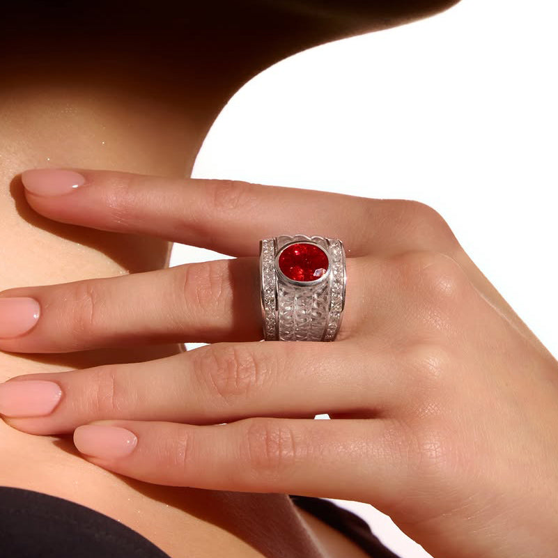 6.0Ctw Extraordinary Oval Cut Ruby Personalized Ring-JEWELBUYS
