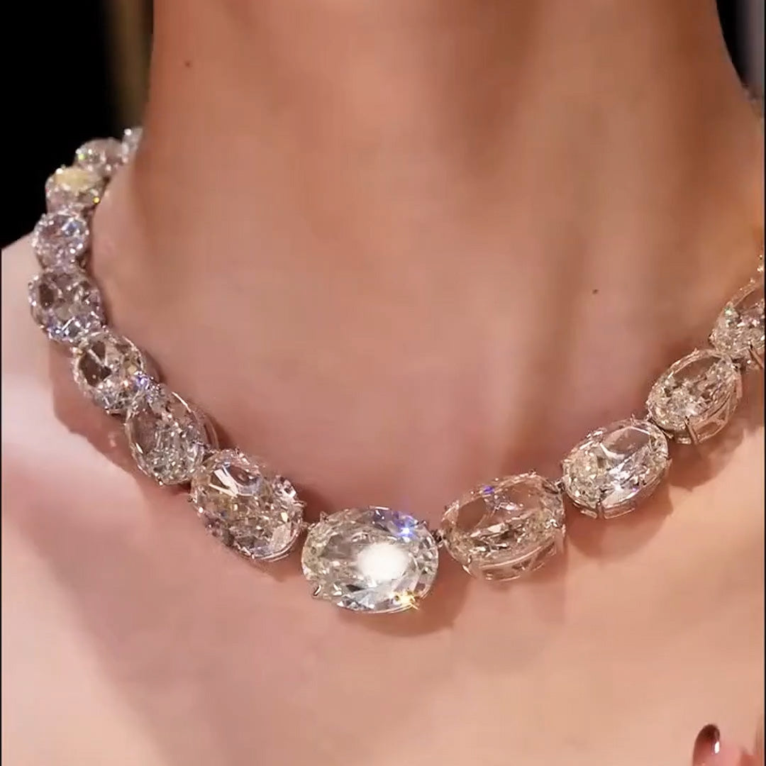 100ctw Luxury Romantic Oval Cut White Sapphire Necklace-JEWELBUYS